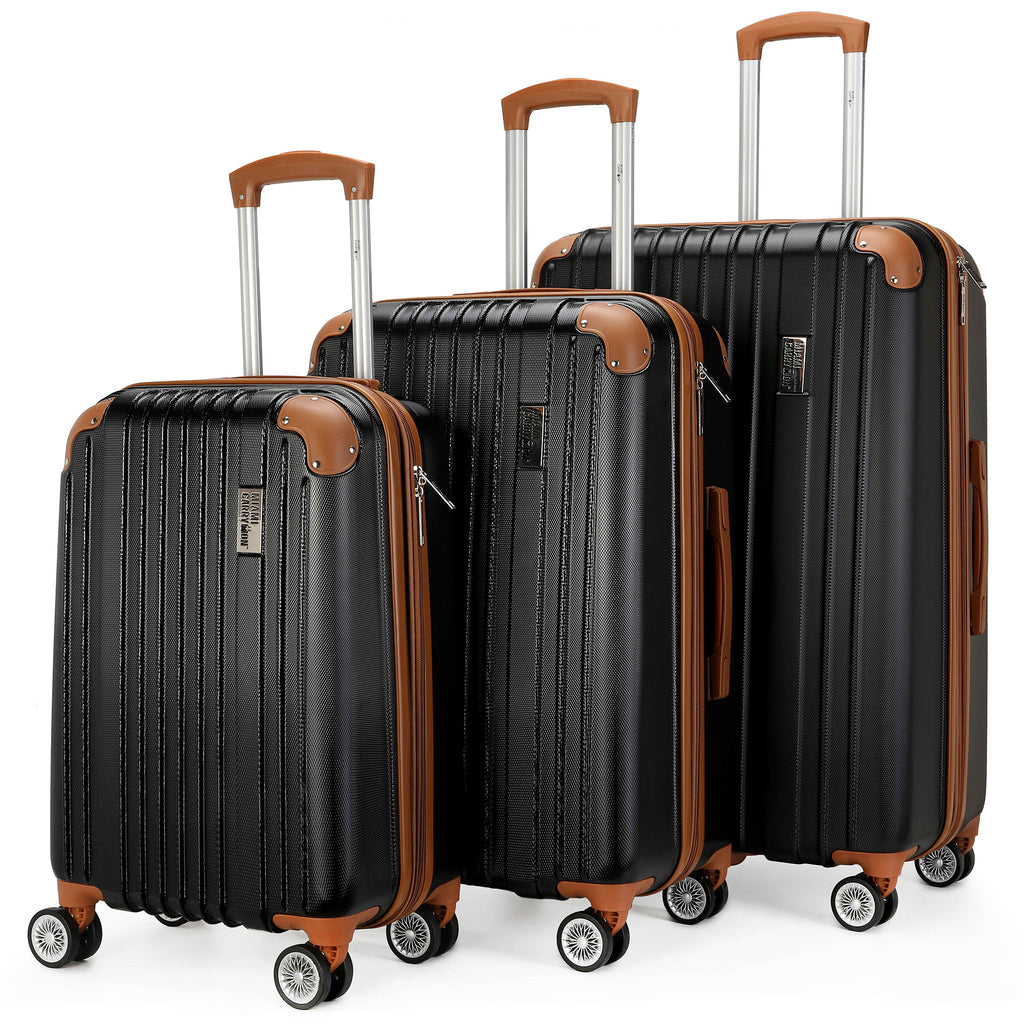 black luggage set with brown accents by miami carry on