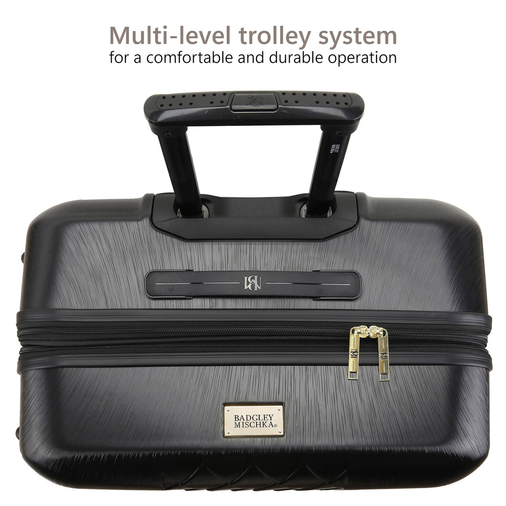 adjustable trolley handle for comfortable and durable operation made by badgley mischka