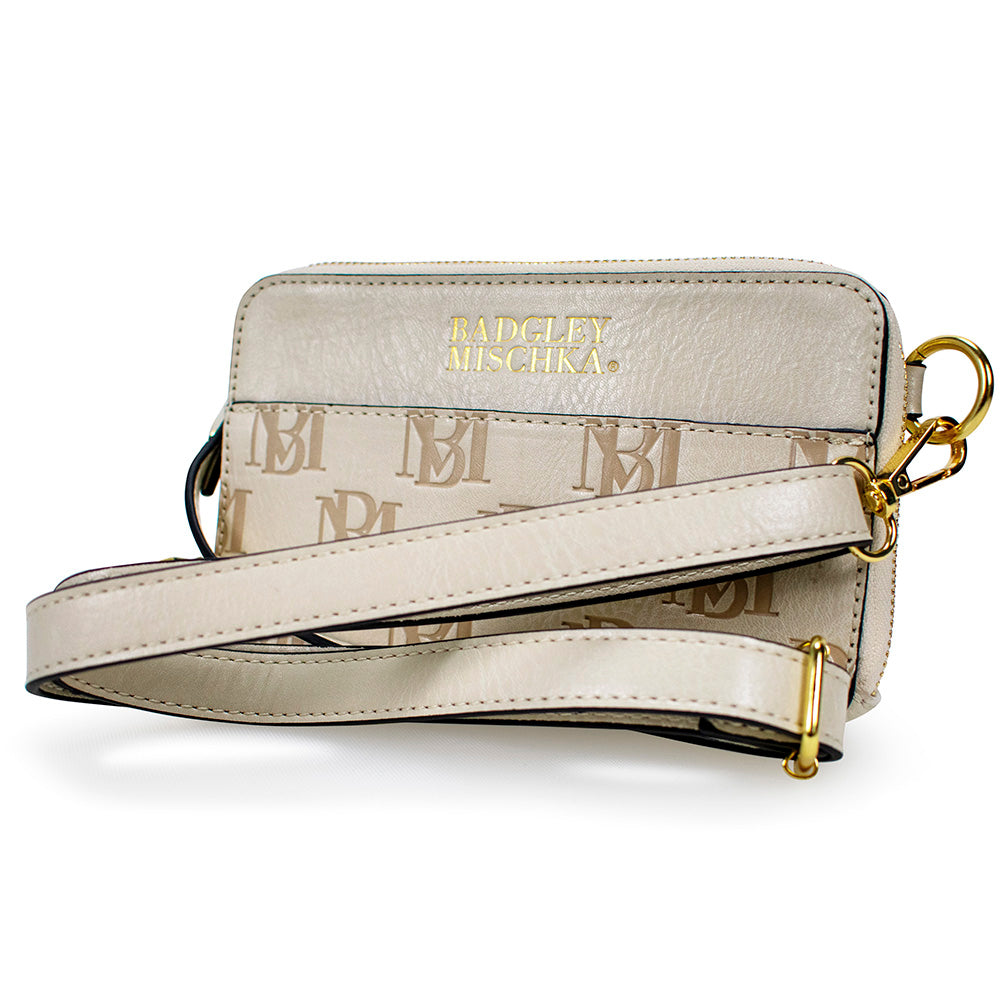 white vegan leather badgley mischka purse