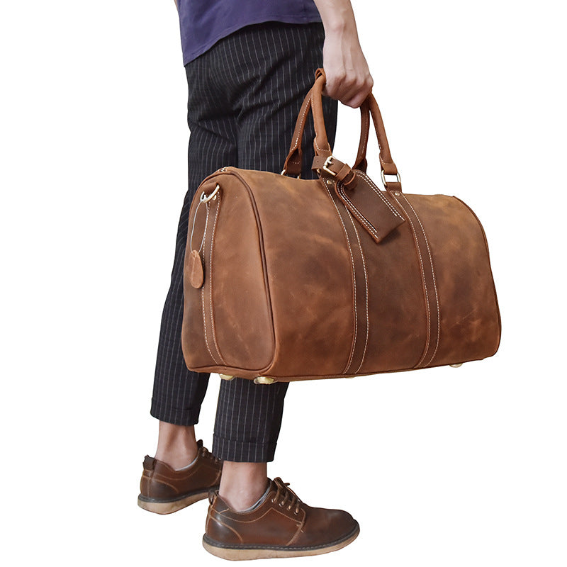 Cowhide One-Shoulder Messenger Duffel Bag