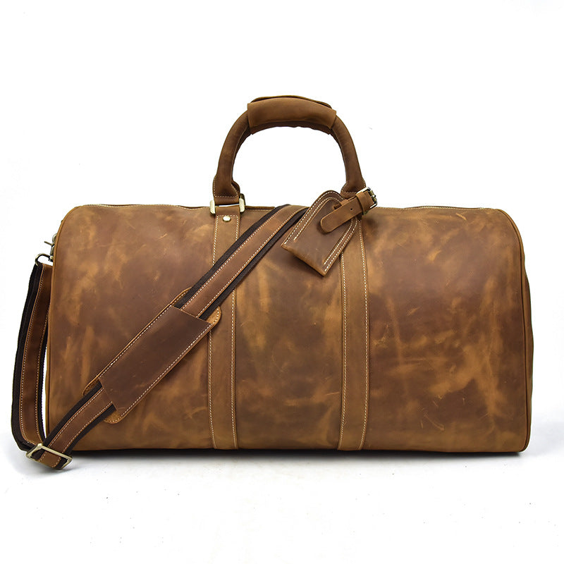 Cowhide One-Shoulder Messenger Duffel Bag