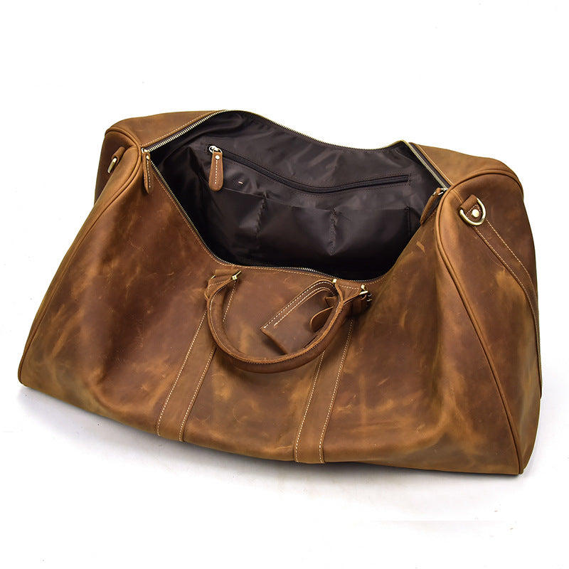 Cowhide One-Shoulder Messenger Duffel Bag