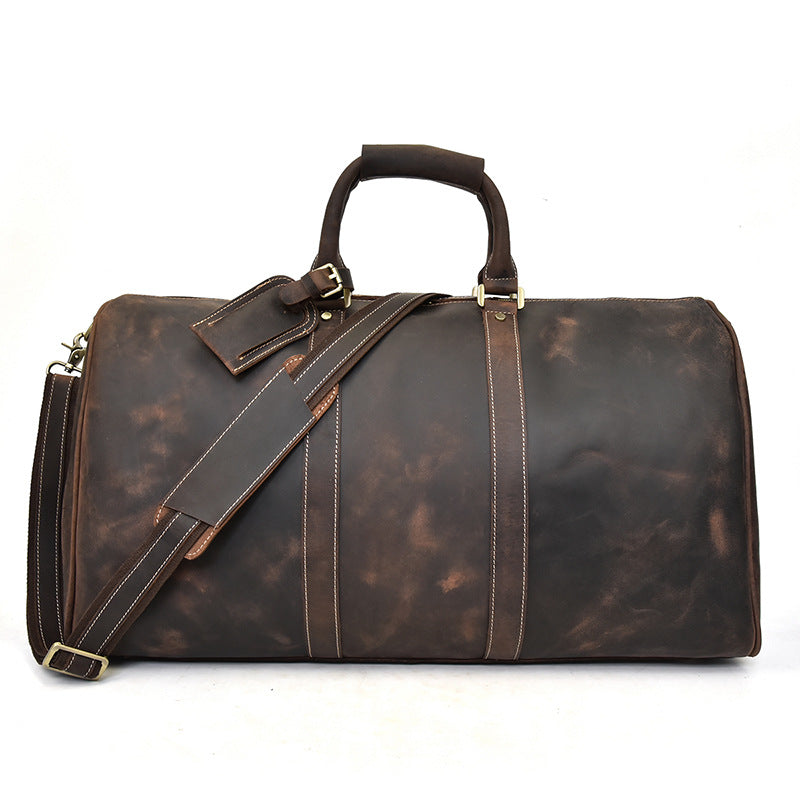 Cowhide One-Shoulder Messenger Duffel Bag