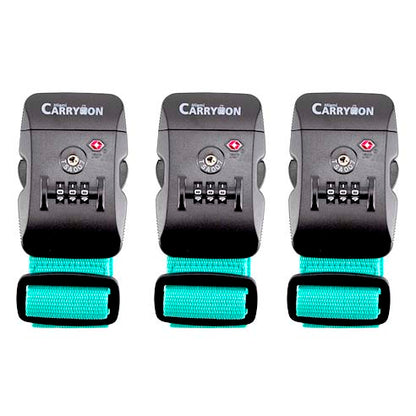 TSA Combination Lock Luggage Strap [VALUE SET] - Cyan / Three Pack - Travellty