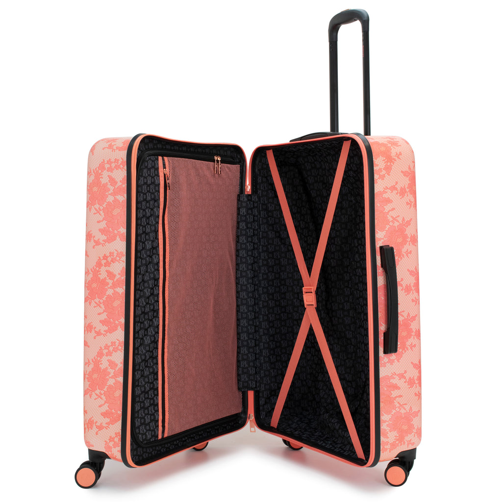 floral lace luggage open with storage compartments