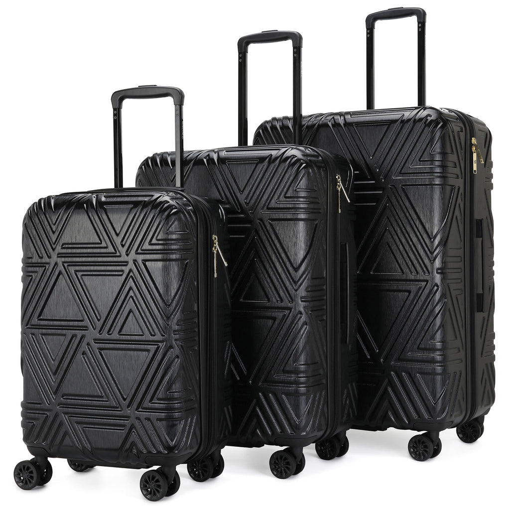black contour pattern luggage 3 piece set