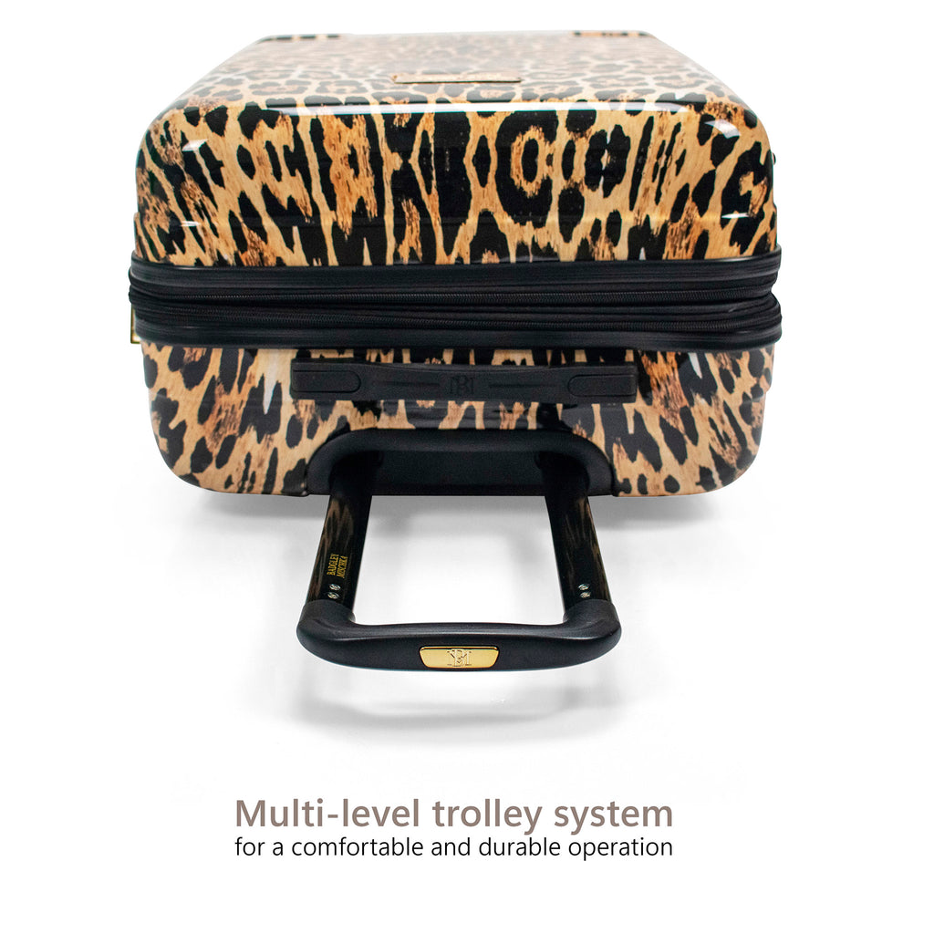 leopard print luggage with multi-level trolley system