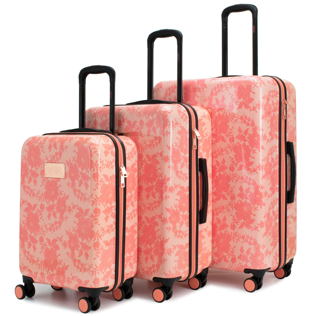pink floral lace 3 piece luggage set by badgley mischka
