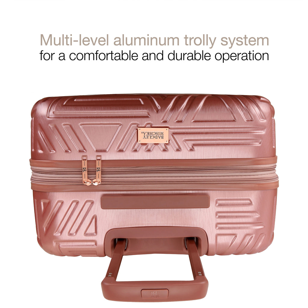 travel suitcase with adjustable trolley handle made of aluminum by badgley mischka