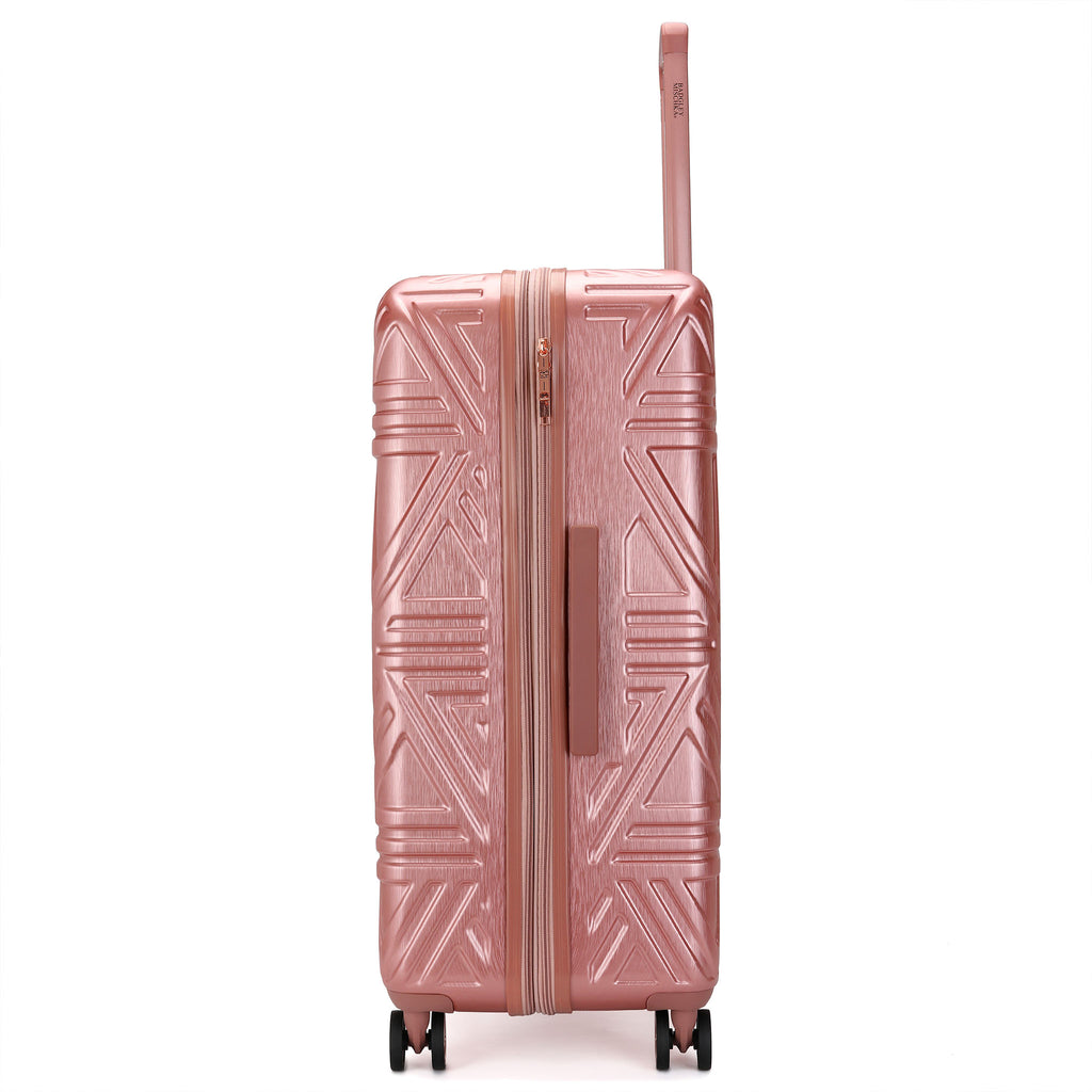 rose gold luggage side view showing contour pattern