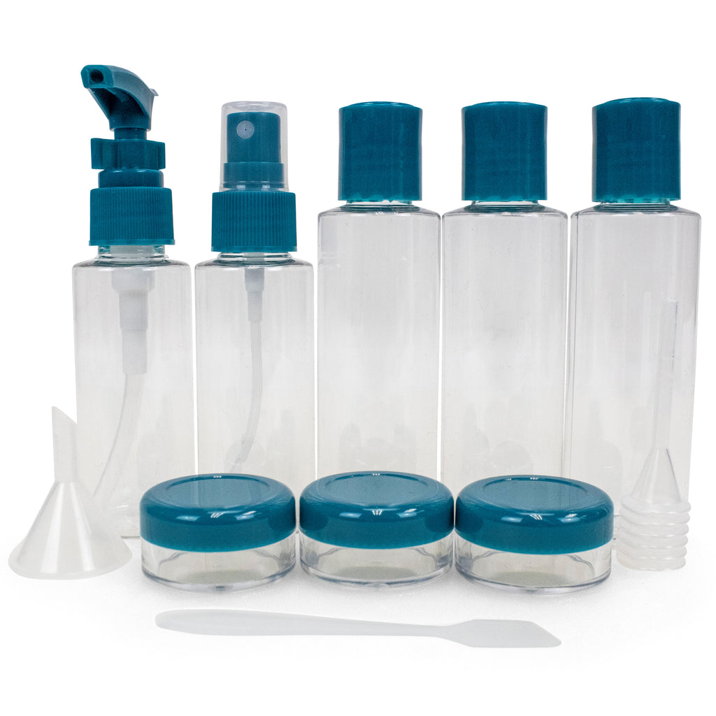blue toiletry bottle kit approved for TSA 