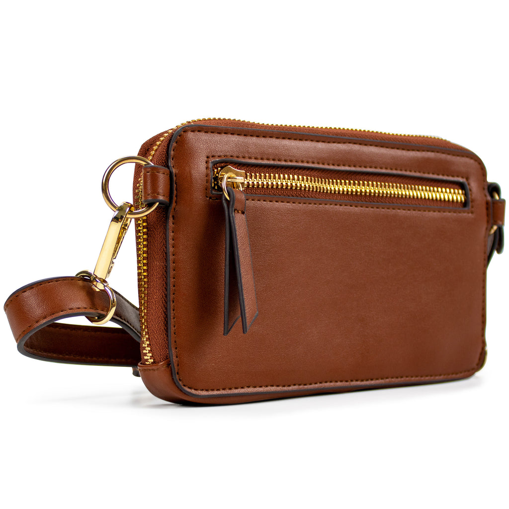 brown vegan leather shoulder purse for women by badgley mischka