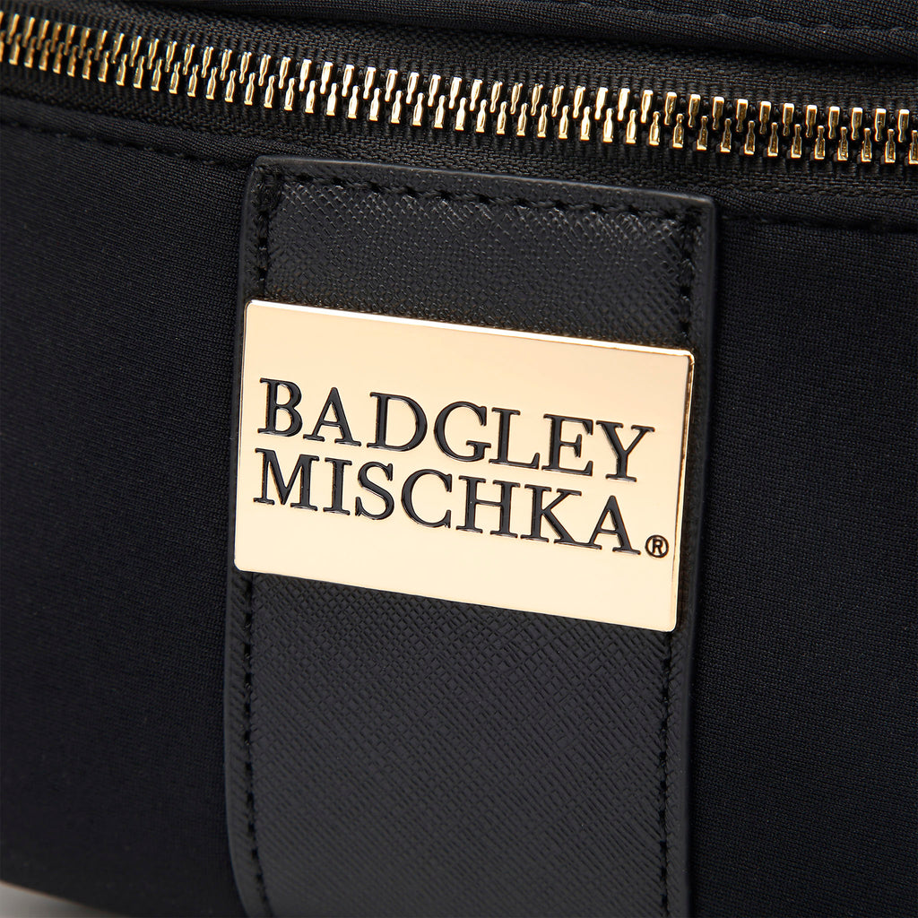 badgley mischka emblem on neoprene belt bag