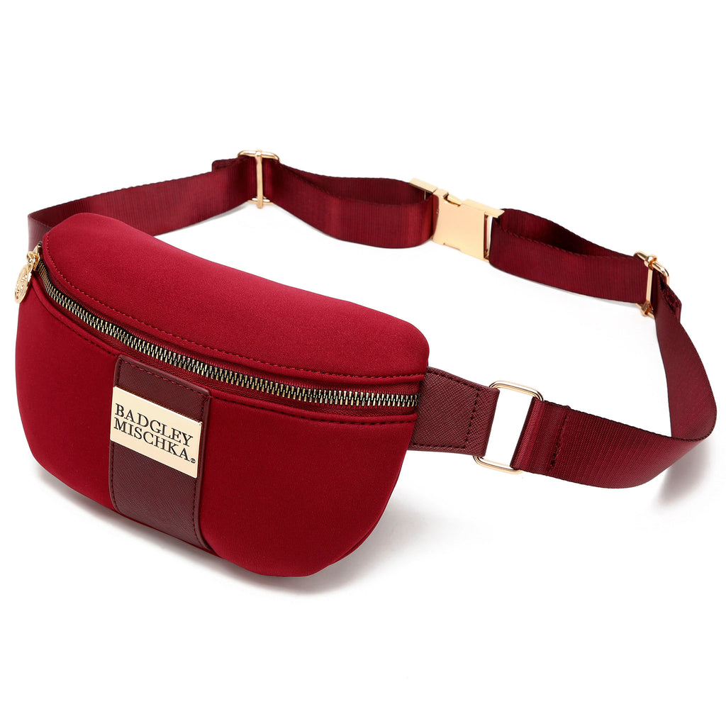 red neoprene belt bag by badgley mischka
