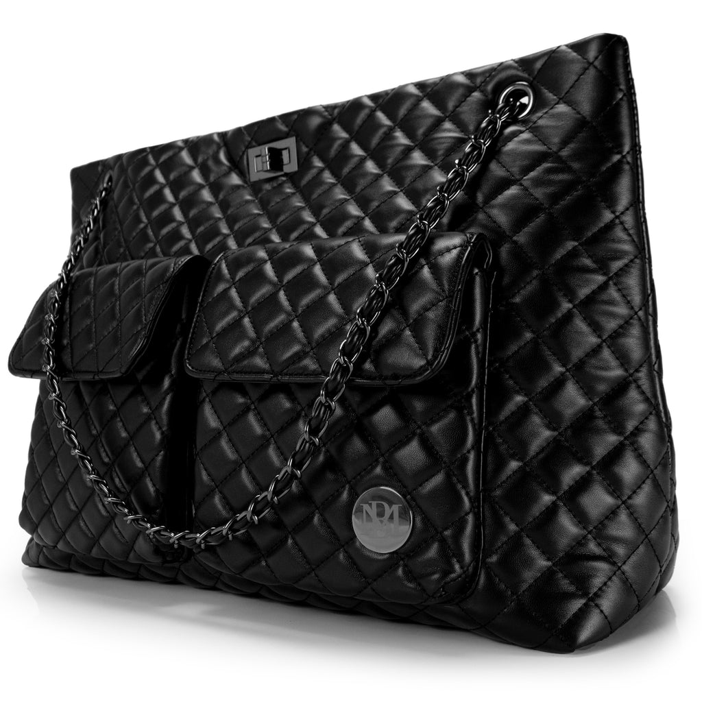 quilted pattern vegan black leather women's bag