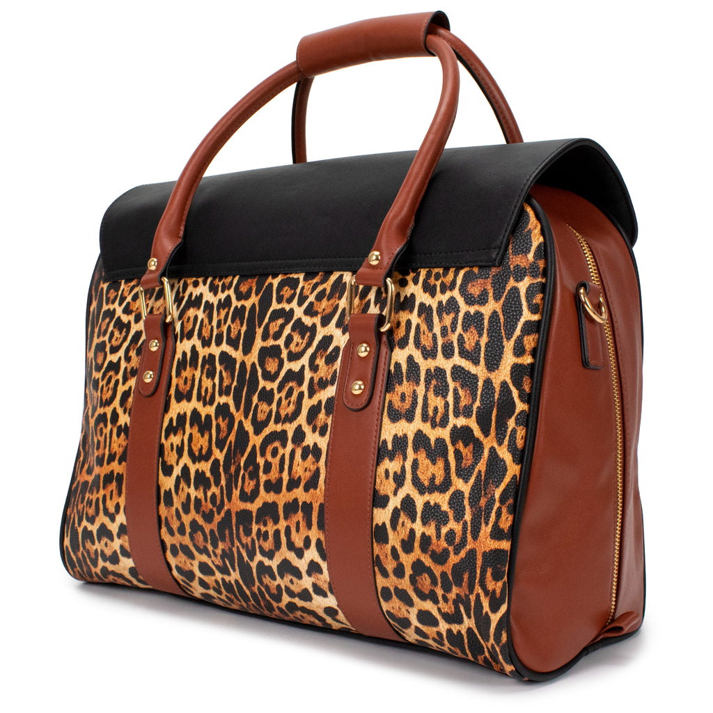 leopard print Saffiano leather weekender bag for women