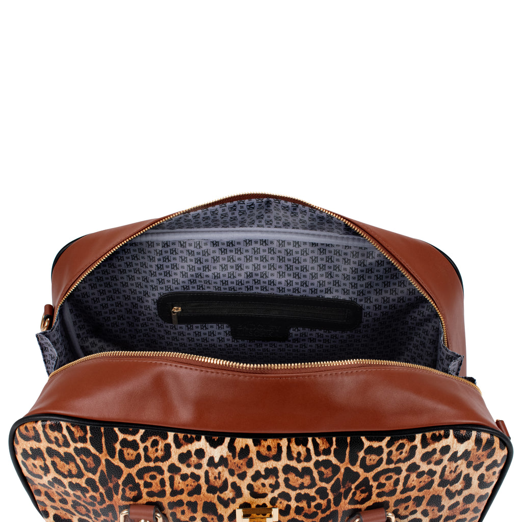 leopard print Saffiano leather tote bag for women badgley mischka