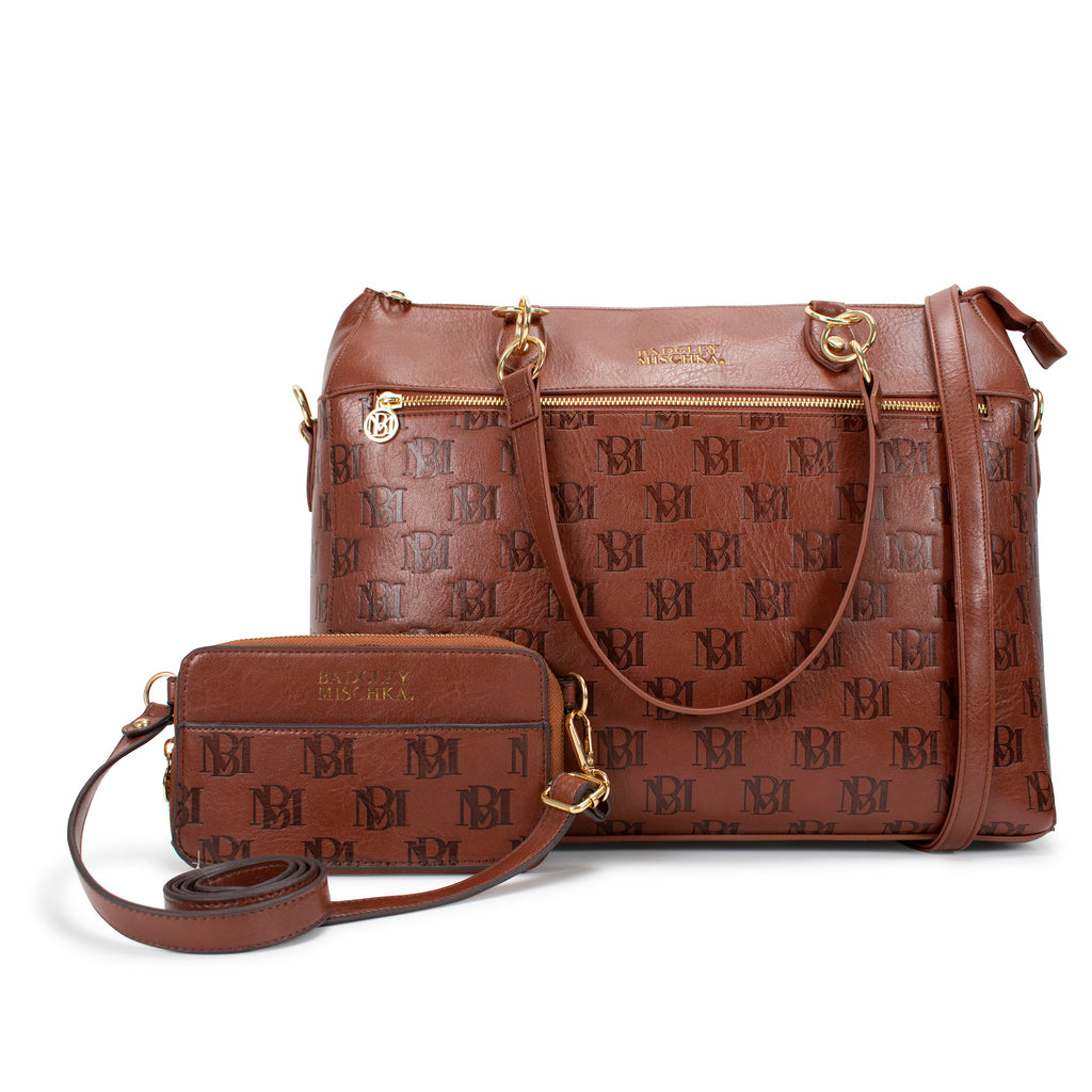 Badgley Mischka weekender bag and purse brown vegan leather