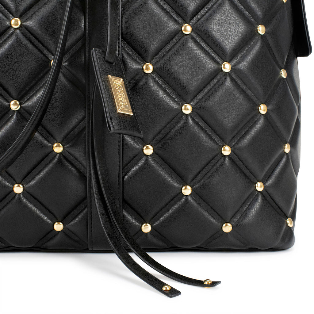 quilted weekender duffle bag with studs