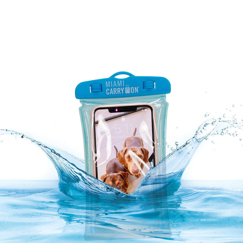 Blue Floating Waterproof Phone Case in water