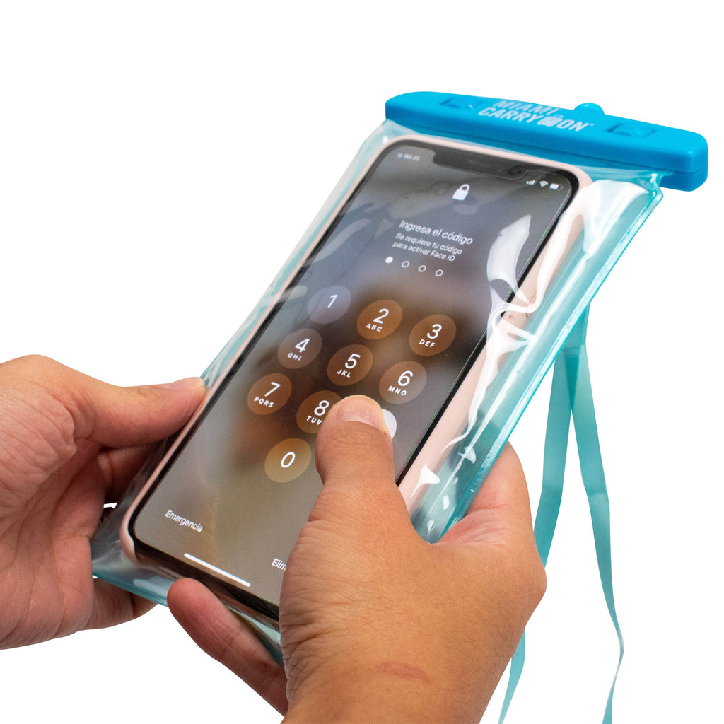 Blue Floating Waterproof Phone Case in hand