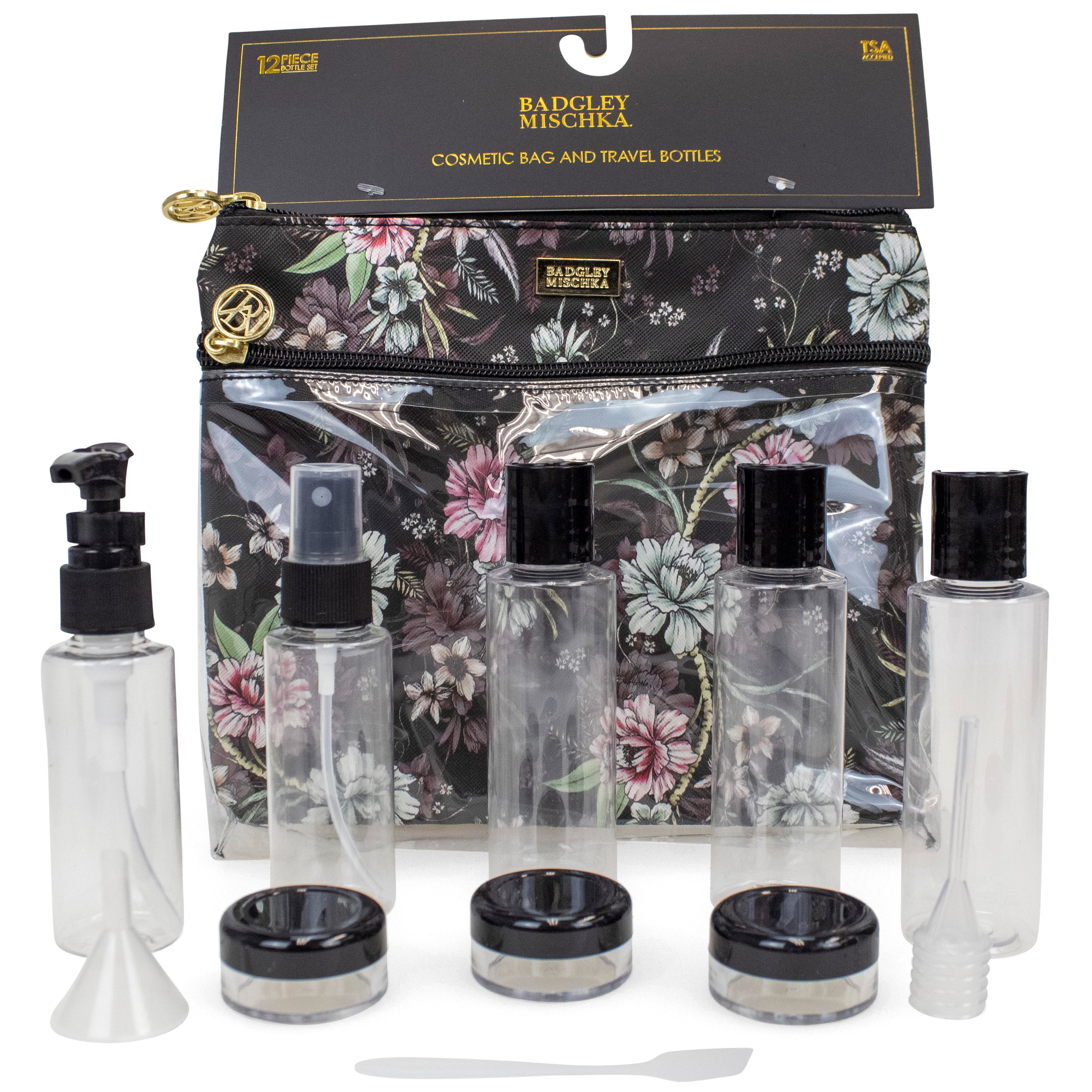 floral print toiletry bottle kit approved for TSA 