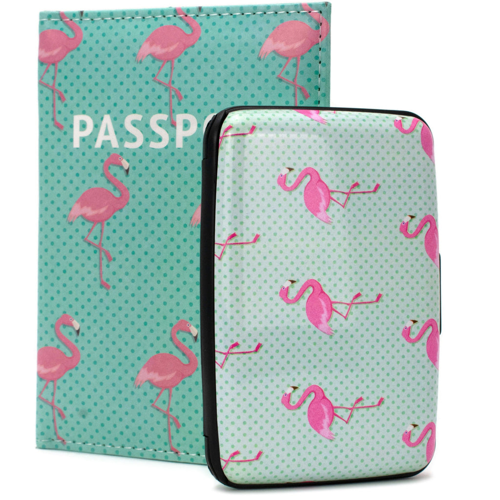 RFID Wallet & Passport Cover Set - Pink Flamingos - Travellty