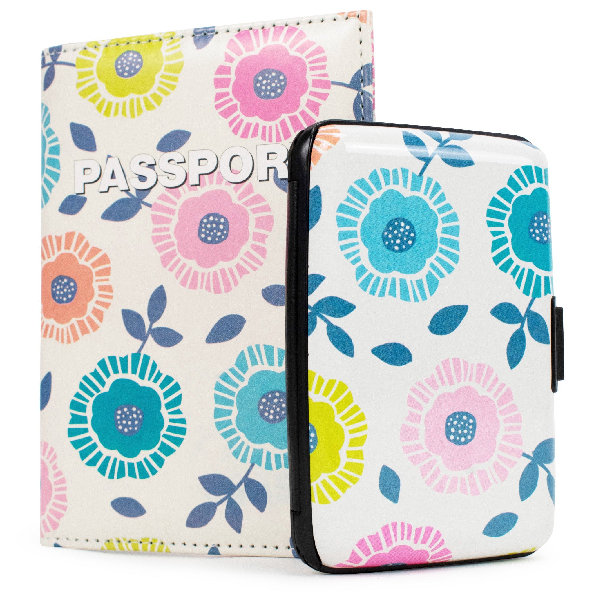 RFID Wallet & Passport Cover Set - Retro Flowers - Travellty