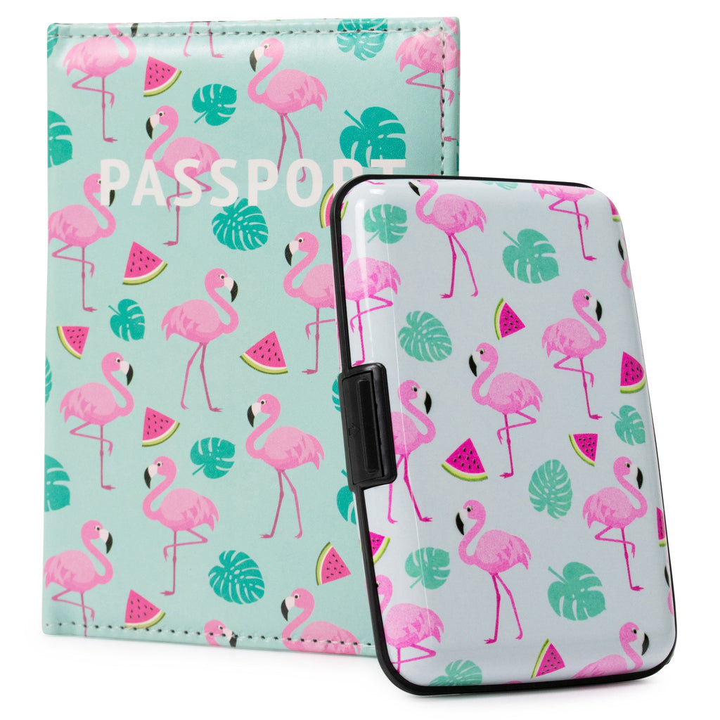 RFID Wallet & Passport Cover Set - Flamingos and Watermelons - Travellty