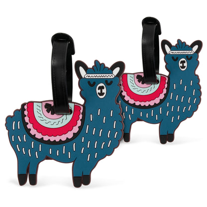 blue llama luggage tag