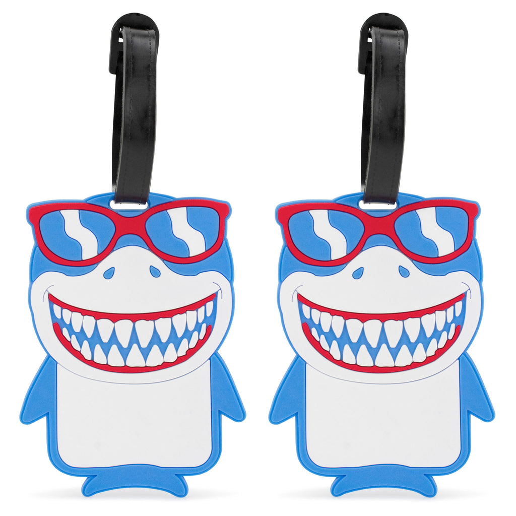 cartoon shark with sunglasses luggage tag set of 2