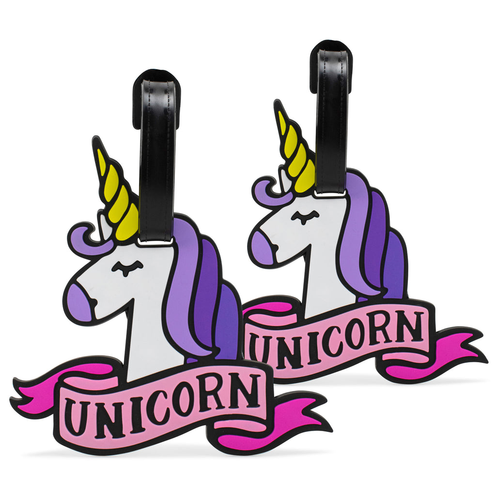 unicorn cartoon luggage tag