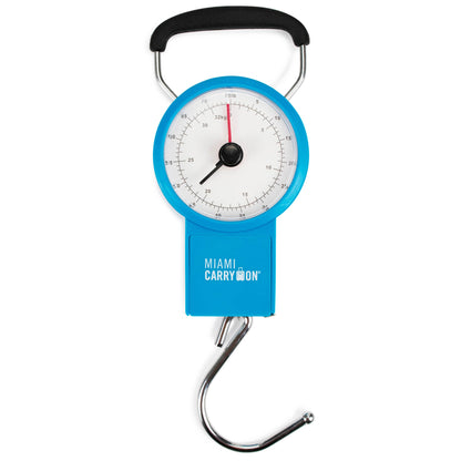 blue mechanical luggage scale