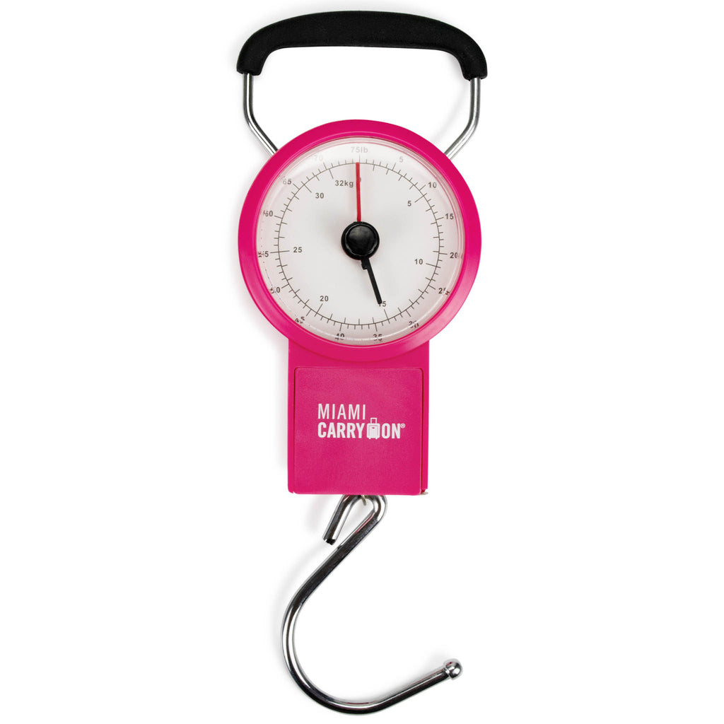 pink mechanical luggage scale