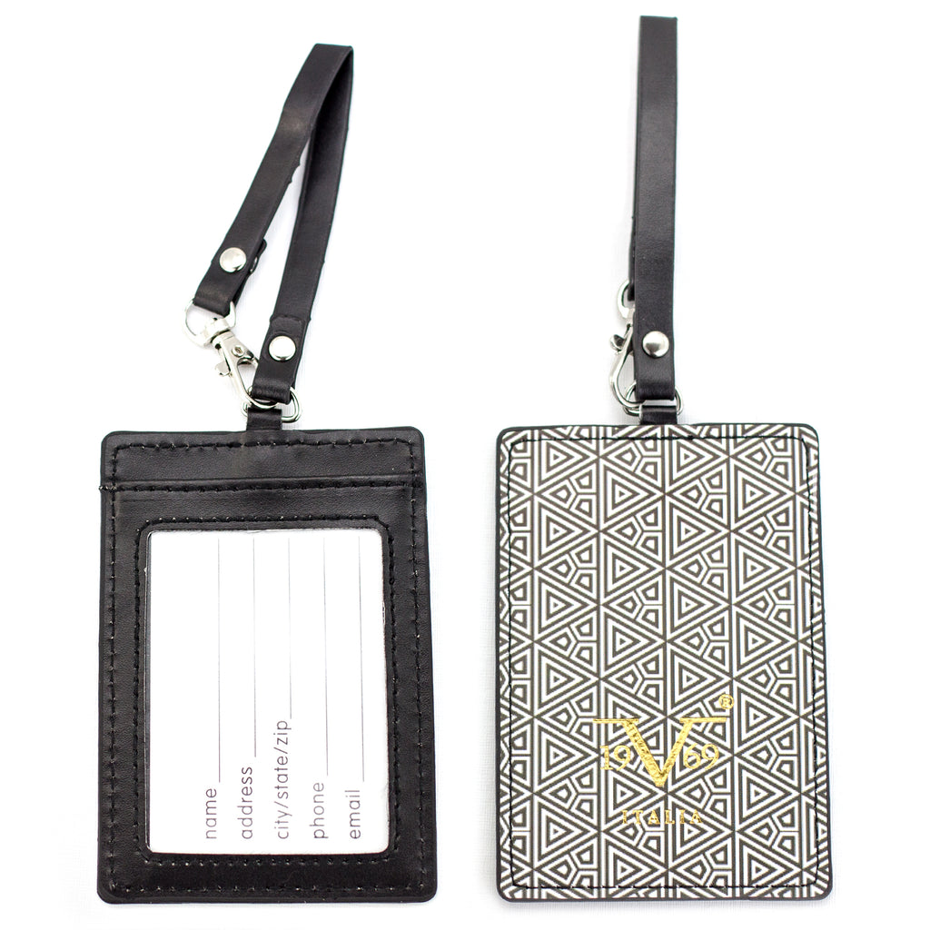 Runway Vegan Leather Luggage Tags Set - Geo Triangles - Travellty
