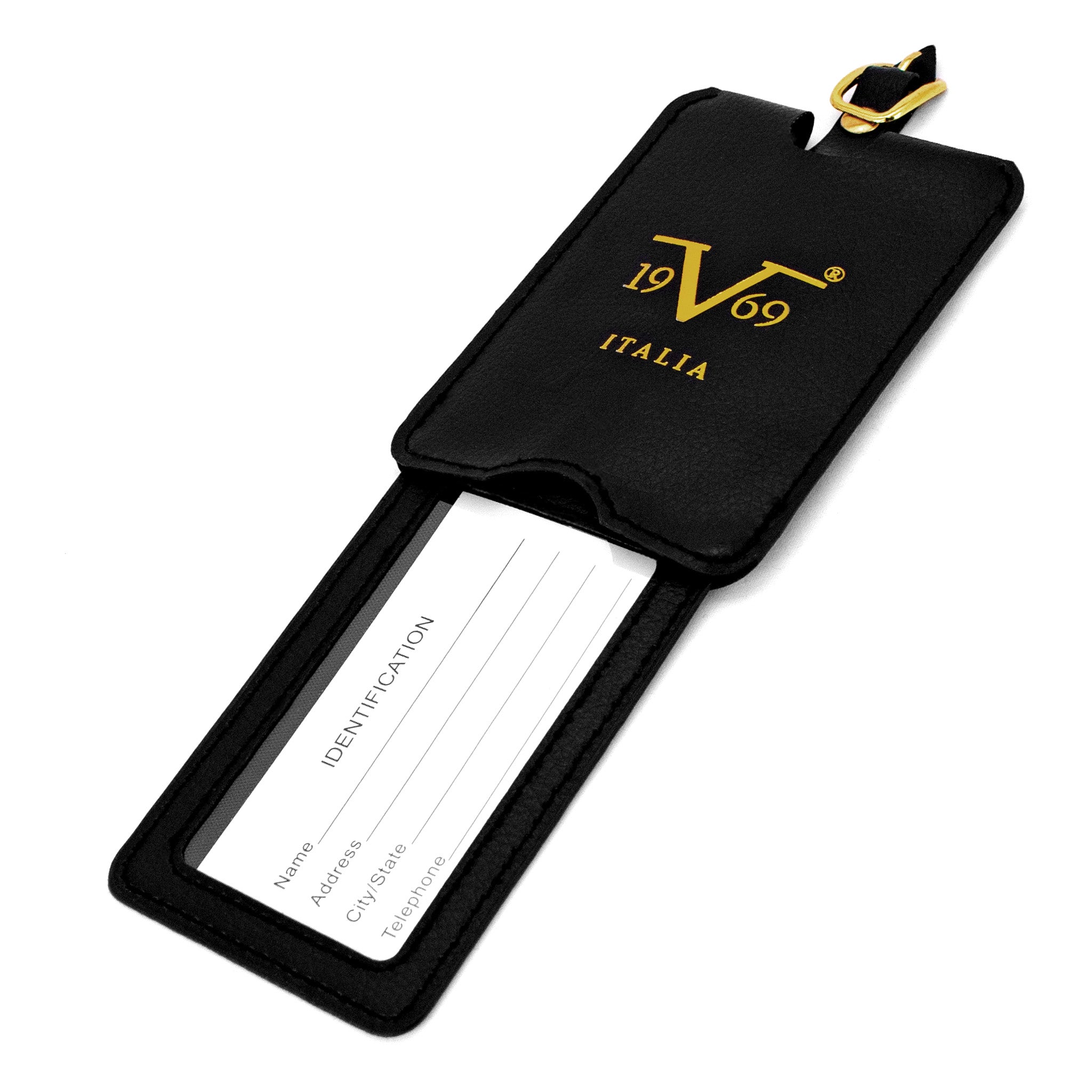 19V69 Italia black vegan leather luggage tag