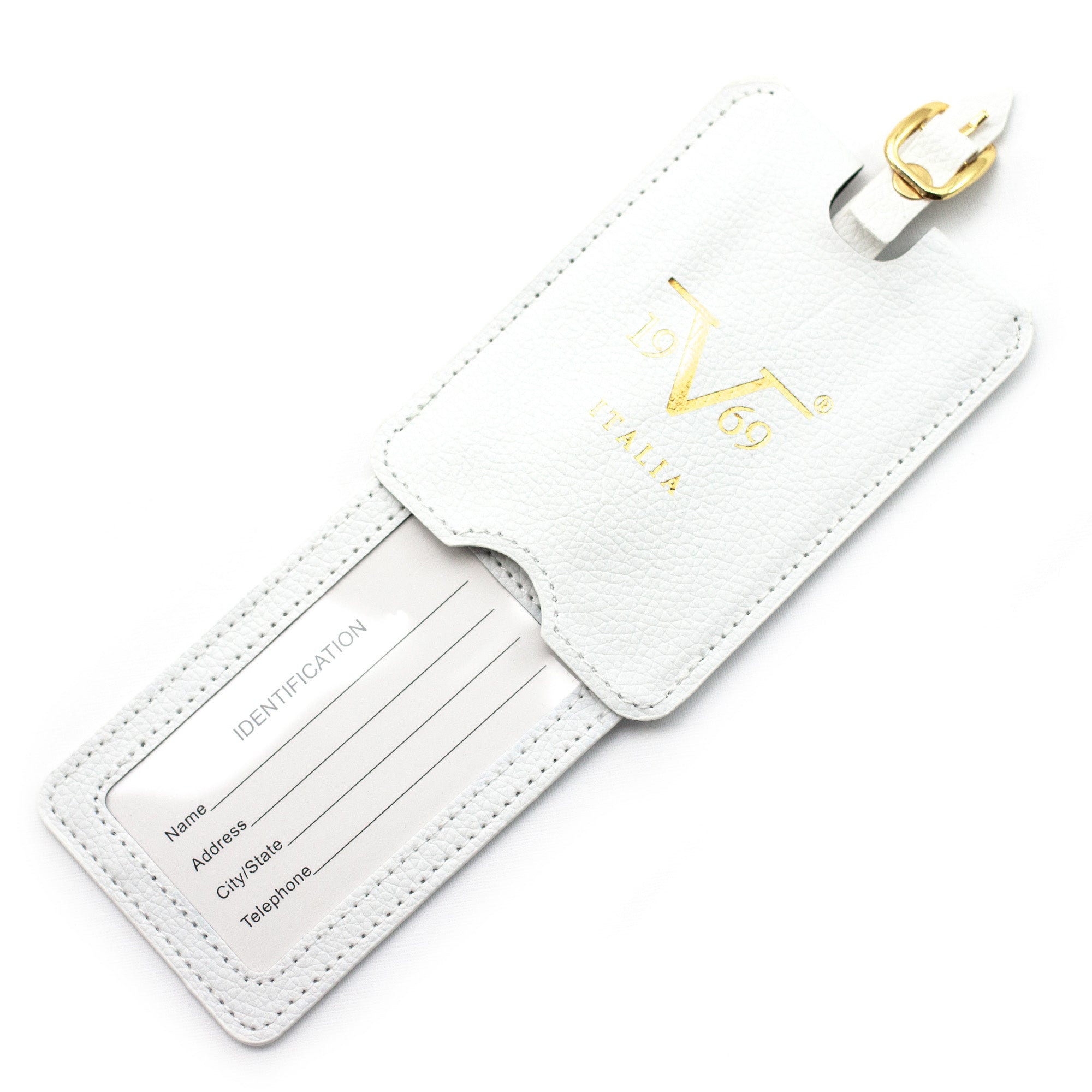 19V69 Italia white vegan leather luggage tag with name card