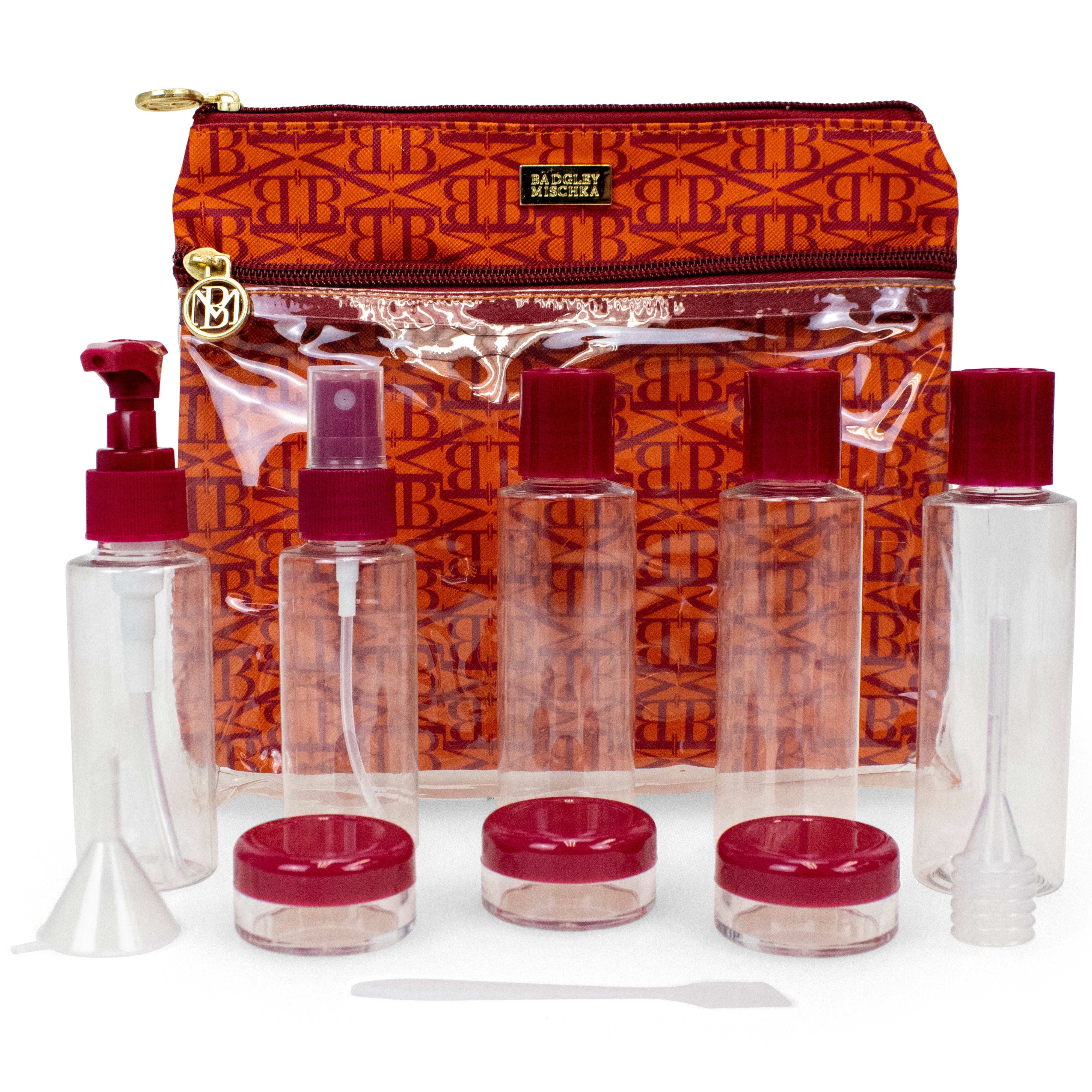 orange toiletry bottle kit approved for TSA 